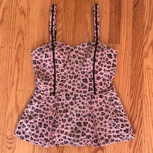 Guess Peplum Pink Leopard Print Top Size S